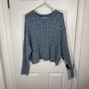 Cable Knit Distressed Blue Sweater